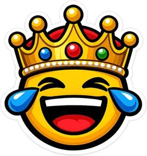 Laughing emoji wearing a jeweled gold crown sticker